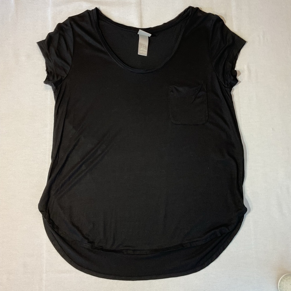 H&M Black Quarter Sleeve Sweathart Scooped Neck Blouse Top, Round Bottom, Size M